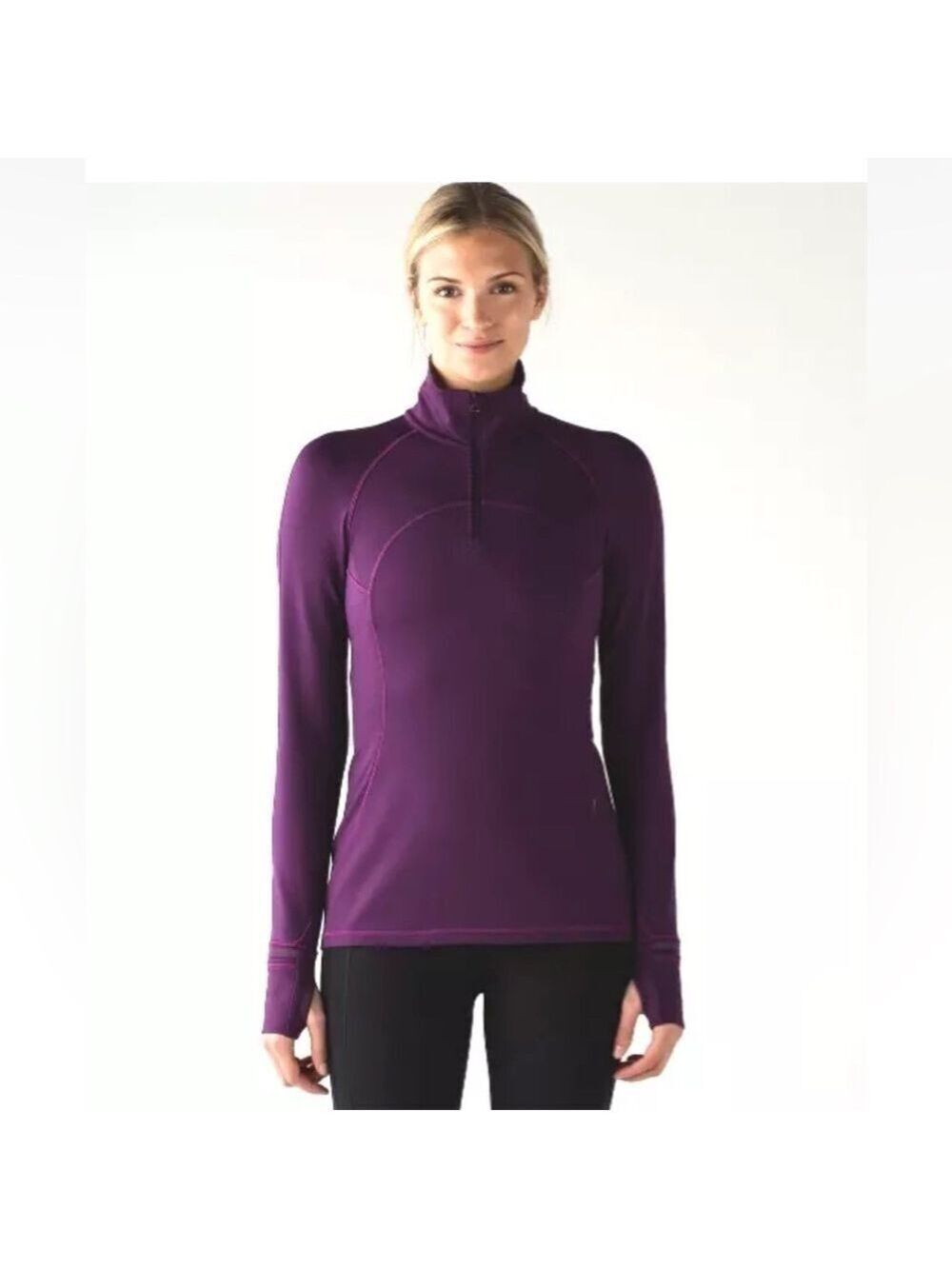Lululemon Extra Mile 1/2 Zip Purple Sz 4 Cotton Fleece Thumbholes EUC